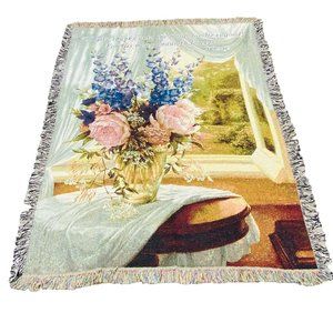 Country Estate Floral Vase with Inspirational Verse Tapestry Afghan Throw